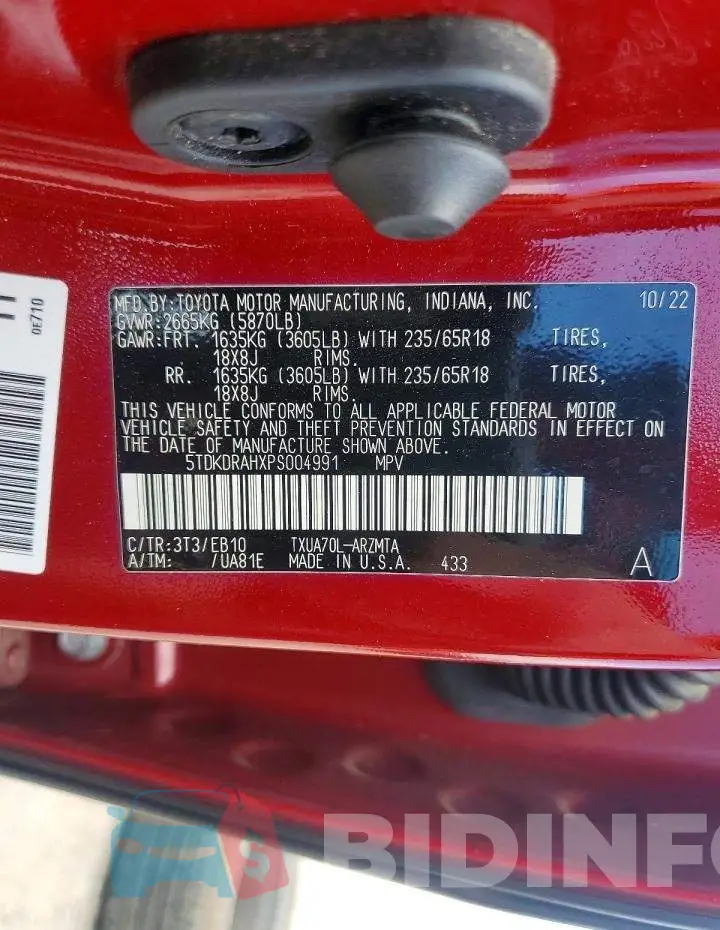 5TDKDRAHXPS004991 Photo# 13