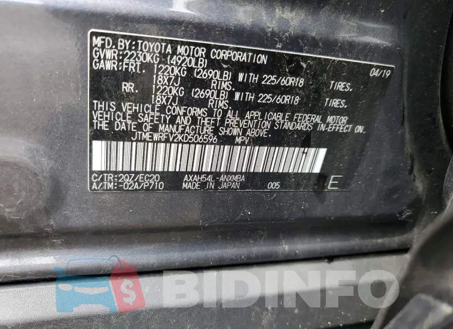 JTMEWRFV2KD506596 Photo# 12