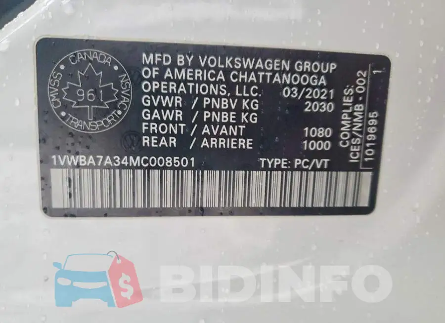 1VWBA7A34MC008501 Photo# 13