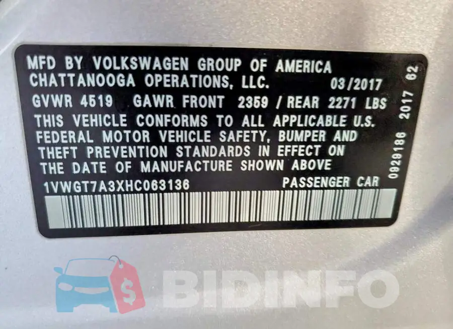 1VWGT7A3XHC063136 Photo# 12