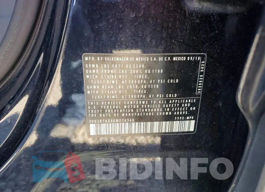 3VV2B7AX4KM014346 Photo# 14