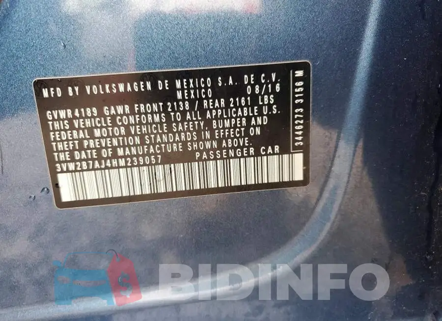 3VW2B7AJ4HM239057 Photo# 12