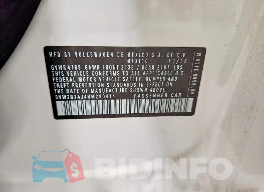 3VW2B7AJ4HM290414 Photo# 13