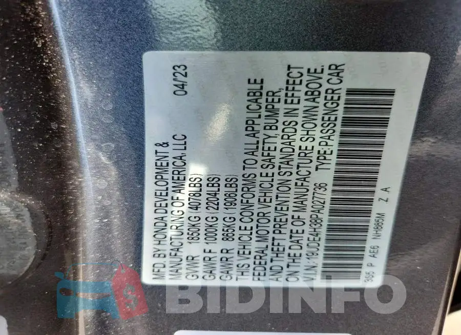 19UDE4H38PA027736 Photo# 12