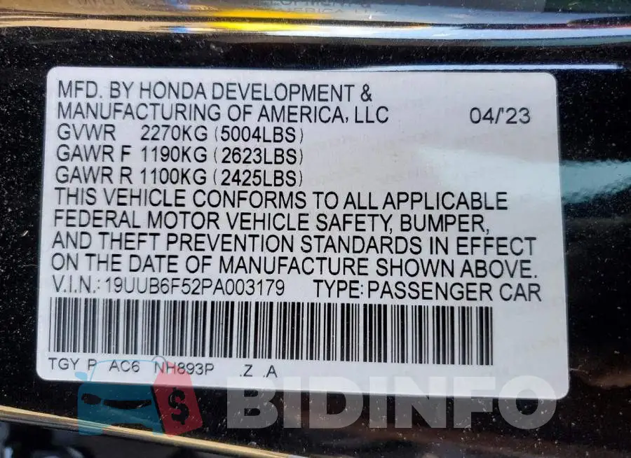 19UUB6F52PA003179 Photo# 12