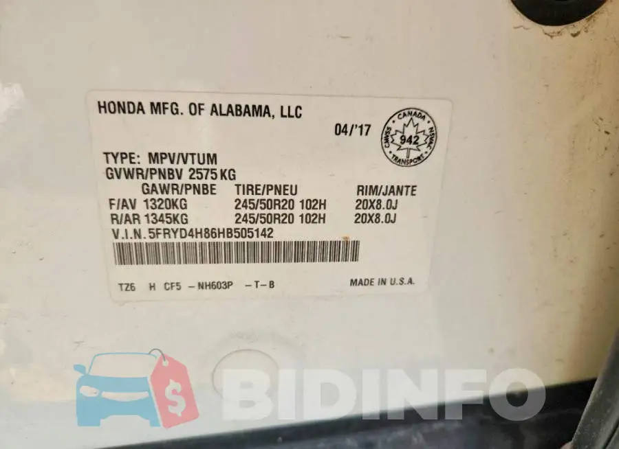 5FRYD4H86HB505142 Photo# 14