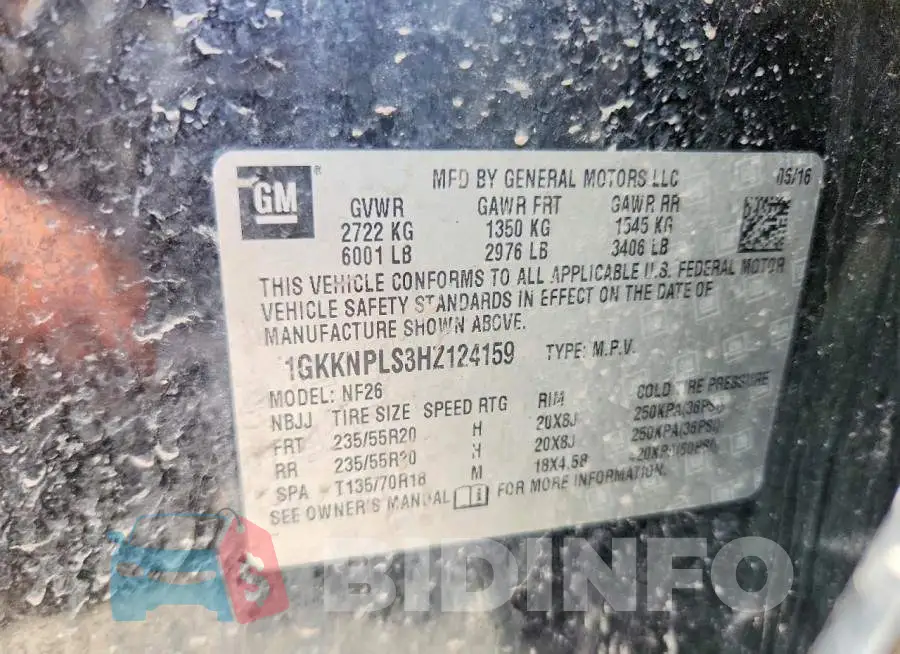1GKKNPLS3HZ124159 Photo# 13