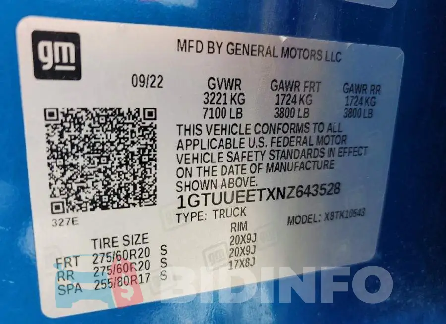 1GTUUEETXNZ643528 Photo# 12