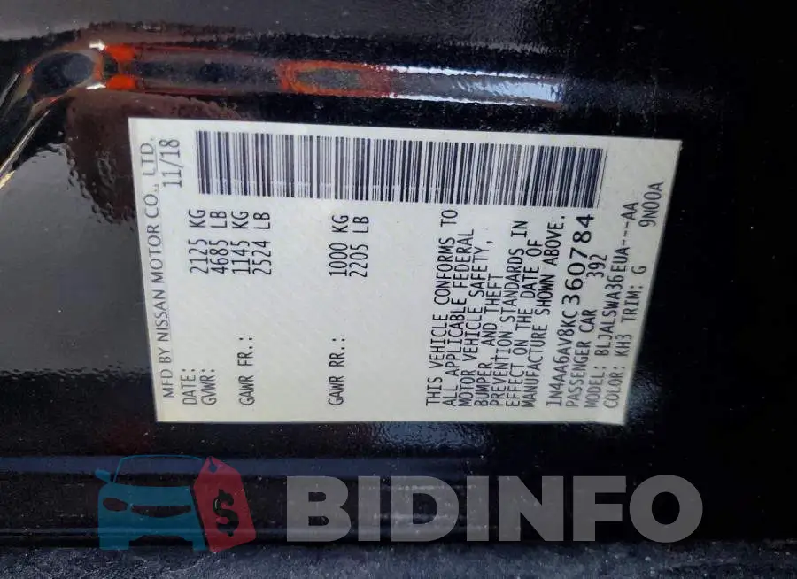1N4AA6AV8KC360784 Photo# 13