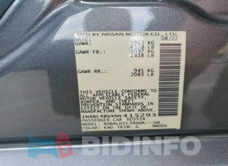 1N4BL4BVXNN415293 Photo# 12