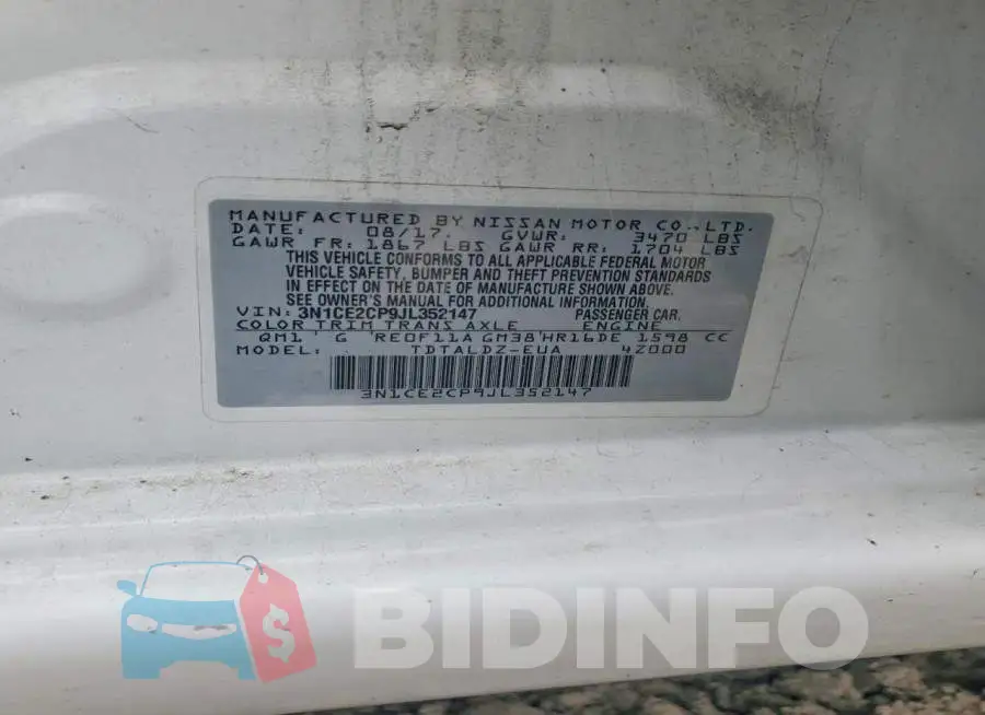 3N1CE2CP9JL352147 Photo# 12