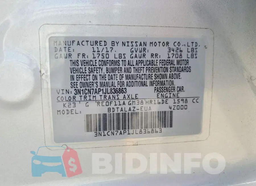3N1CN7AP1JL836863 Photo# 12