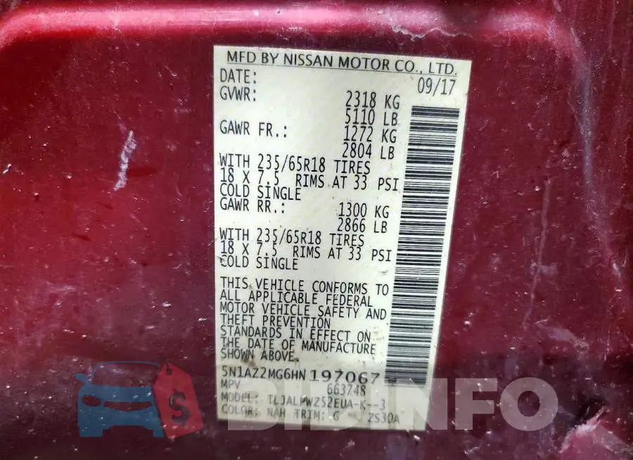 5N1AZ2MG6HN197067 Photo# 14