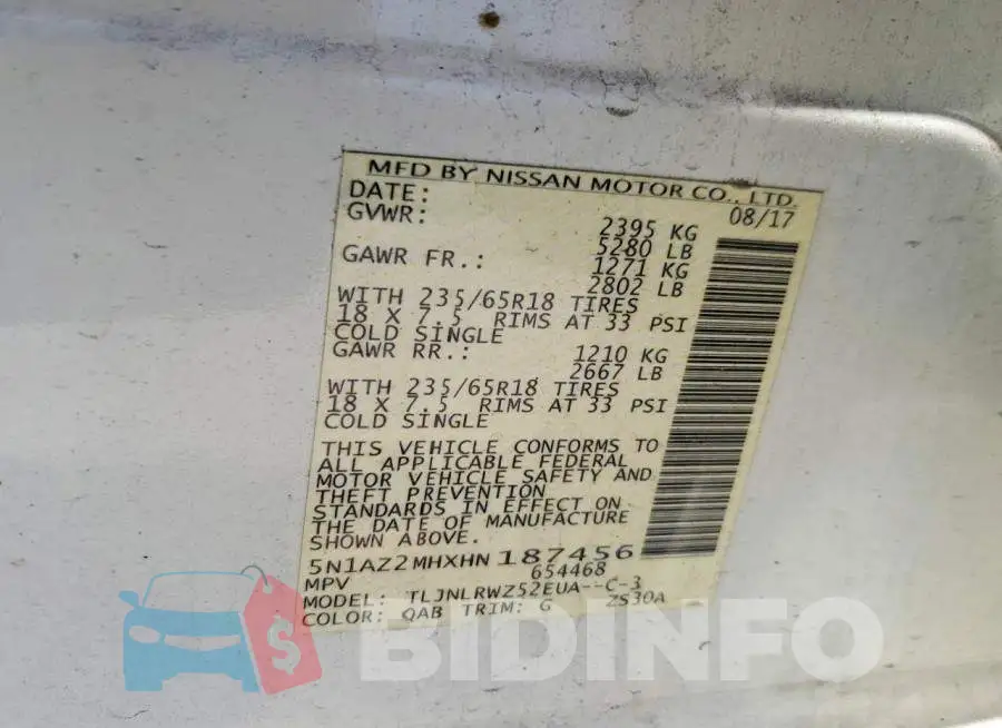 5N1AZ2MHXHN187456 Photo# 14