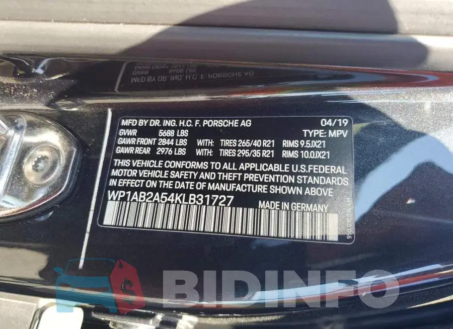 WP1AB2A54KLB31727 Photo# 12
