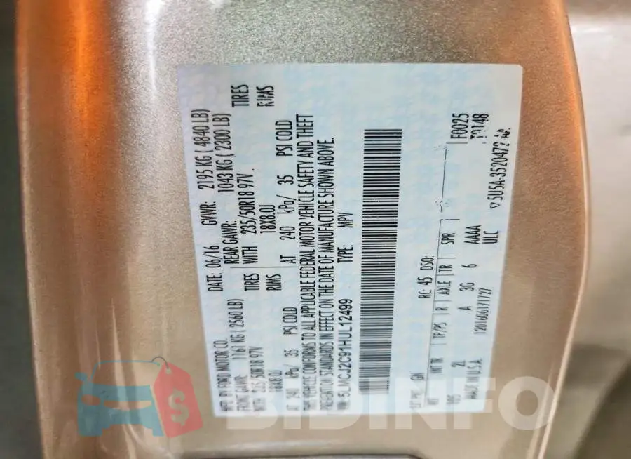 5LMCJ2C91HUL12499 Photo# 14