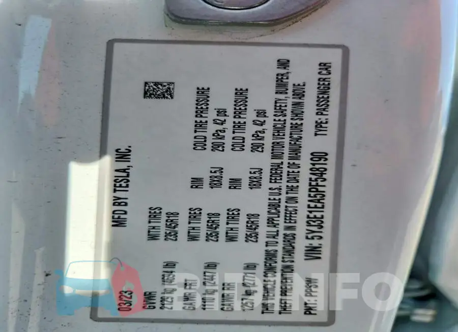 5YJ3E1EA5PF548190 Photo# 13