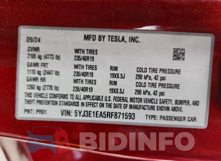 5YJ3E1EA5RF871593 Photo# 13