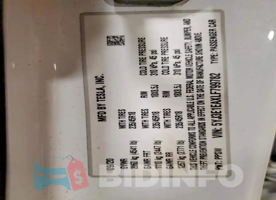 5YJ3E1EAXLF799782 Photo# 12
