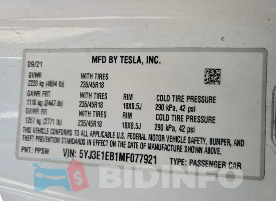 5YJ3E1EB1MF077921 Photo# 12