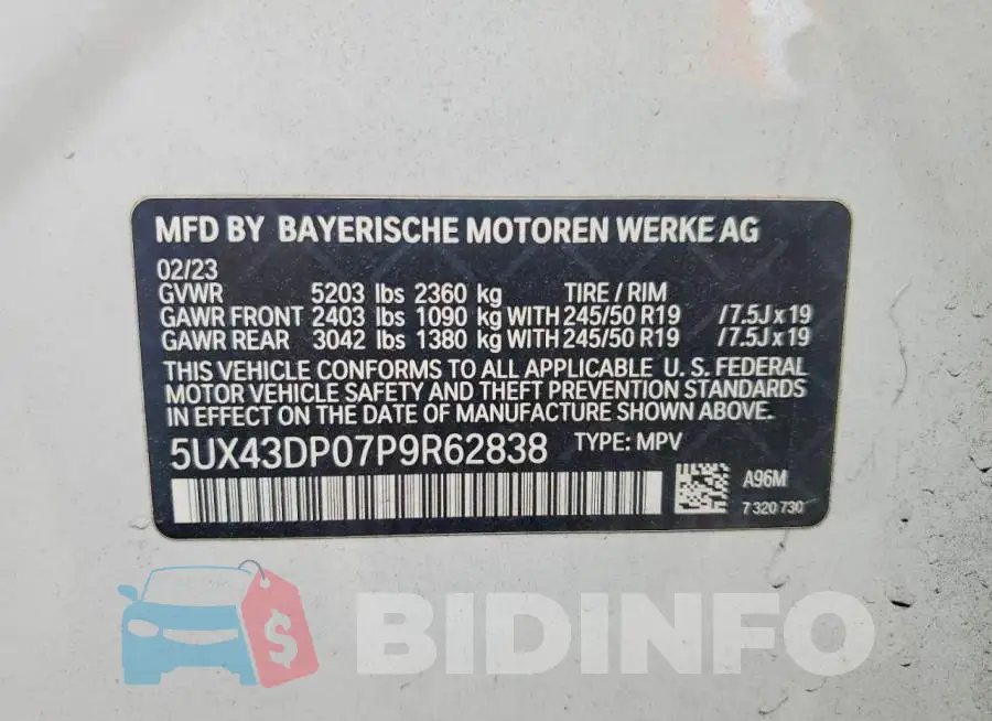 5UX43DP07P9R62838 Photo# 13