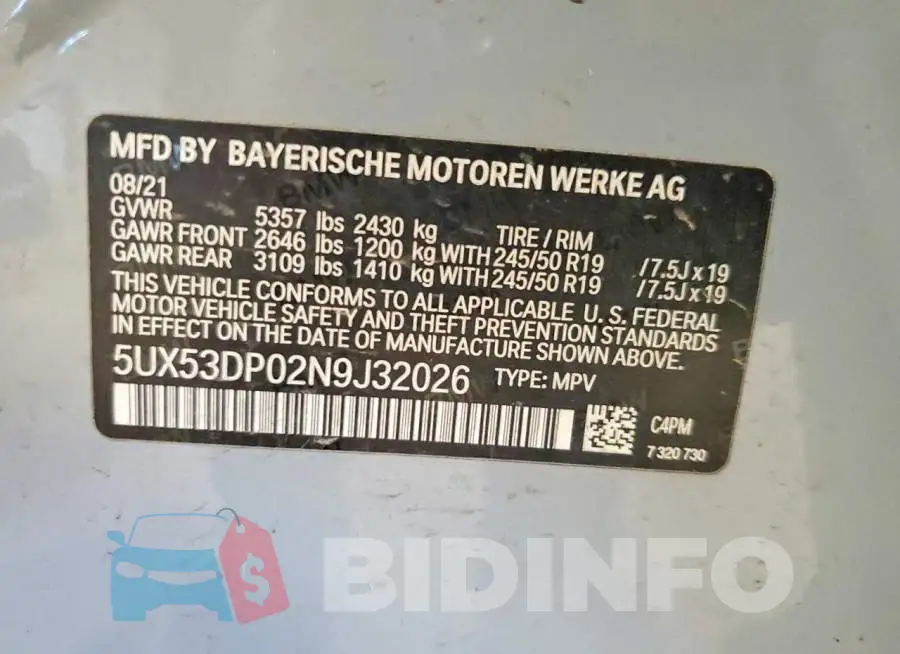 5UX53DP02N9J32026 Photo# 13
