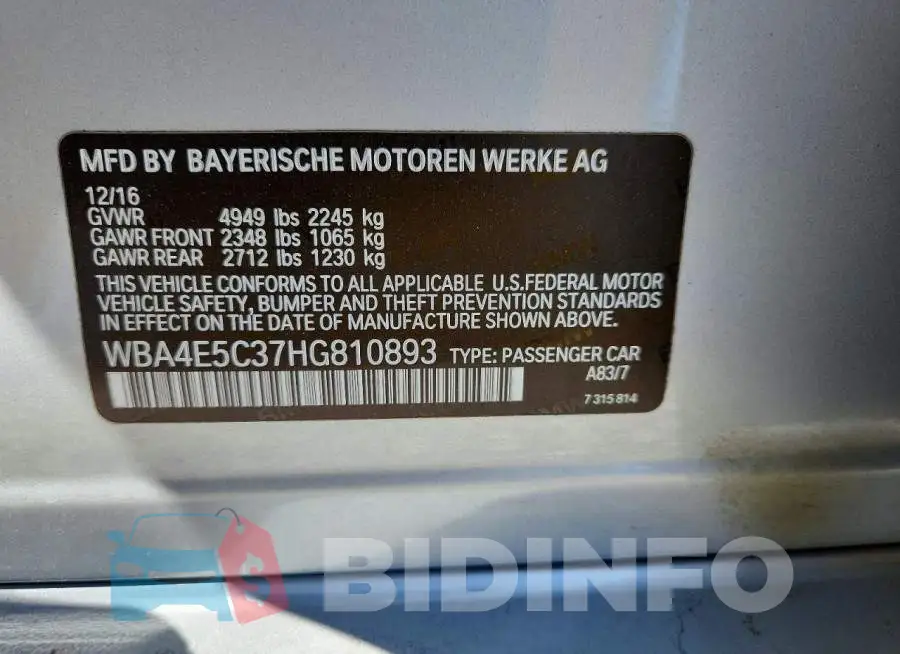 WBA4E5C37HG810893 Photo# 12