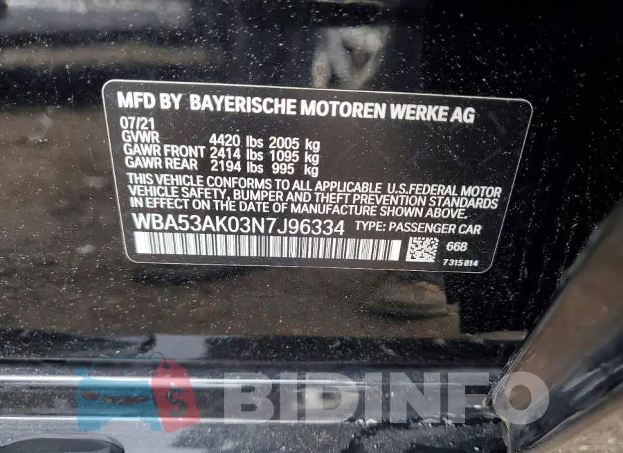 WBA53AK03N7J96334 Photo# 12