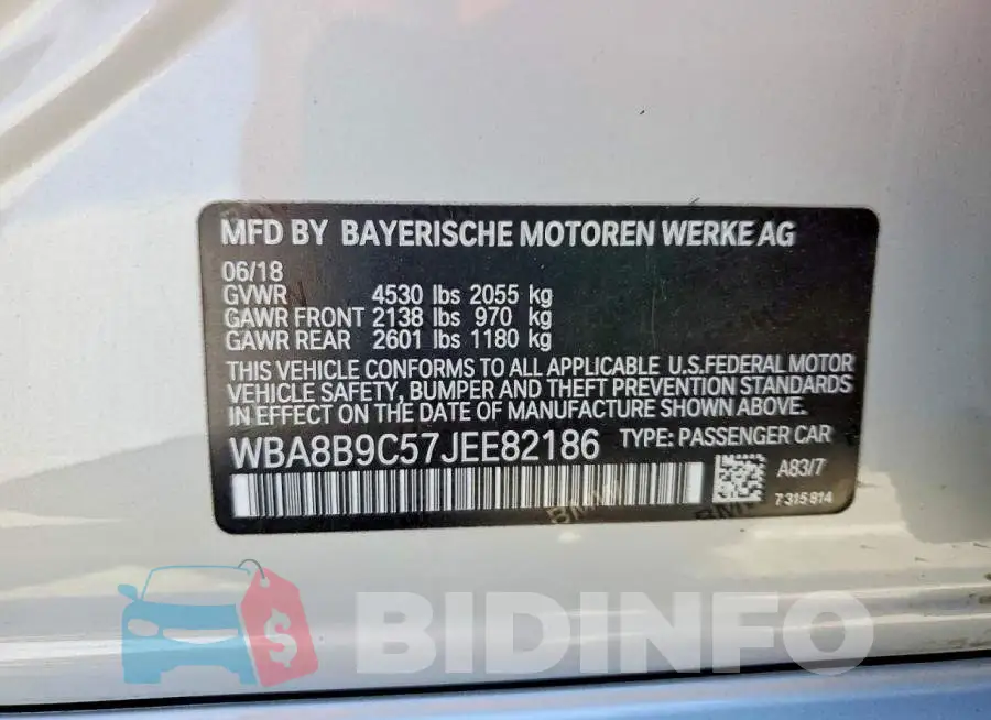 WBA8B9C57JEE82186 Photo# 12