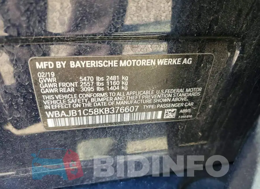 WBAJB1C58KB376607 Photo# 12