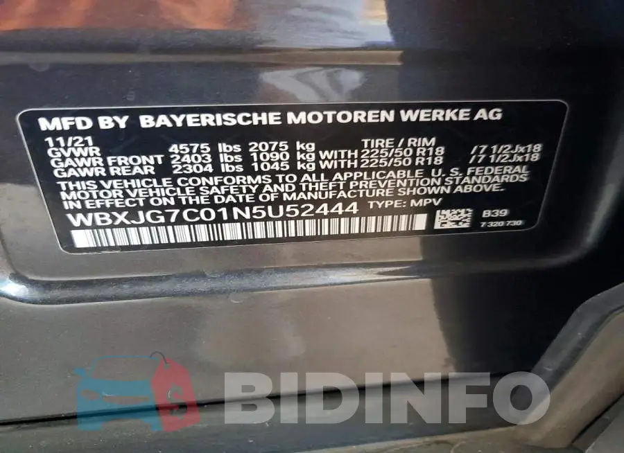 WBXJG7C01N5U52444 Photo# 14