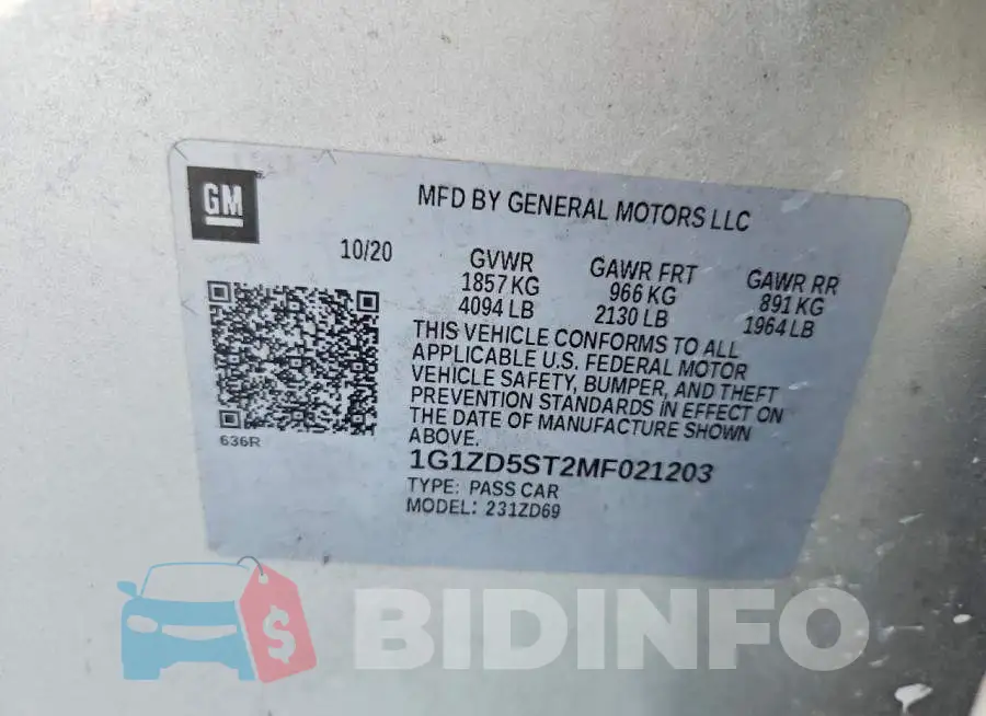 1G1ZD5ST2MF021203 Photo# 12