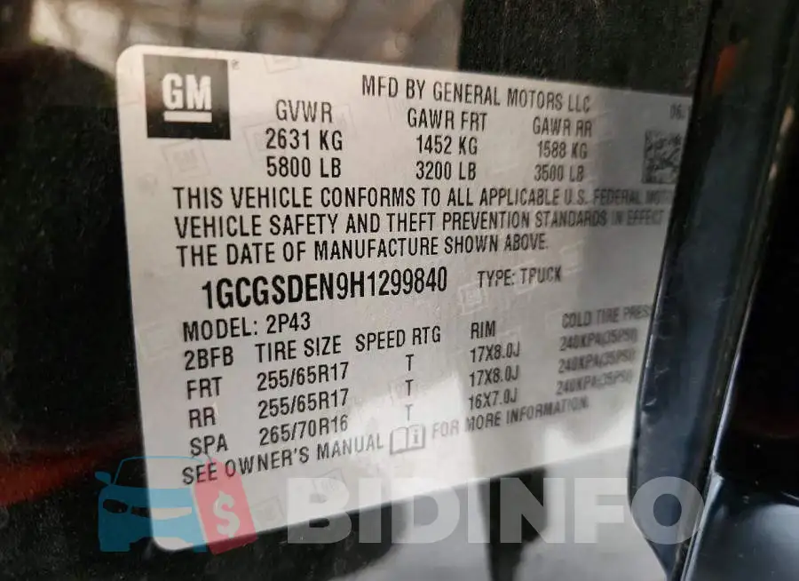 1GCGSDEN9H1299840 Photo# 13