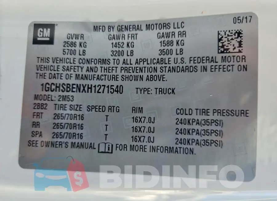 1GCHSBENXH1271540 Photo# 12