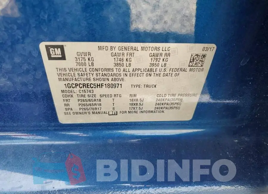 1GCPCREC5HF180971 Photo# 13