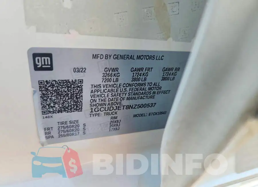 1GCUDJET8NZ500537 Photo# 12