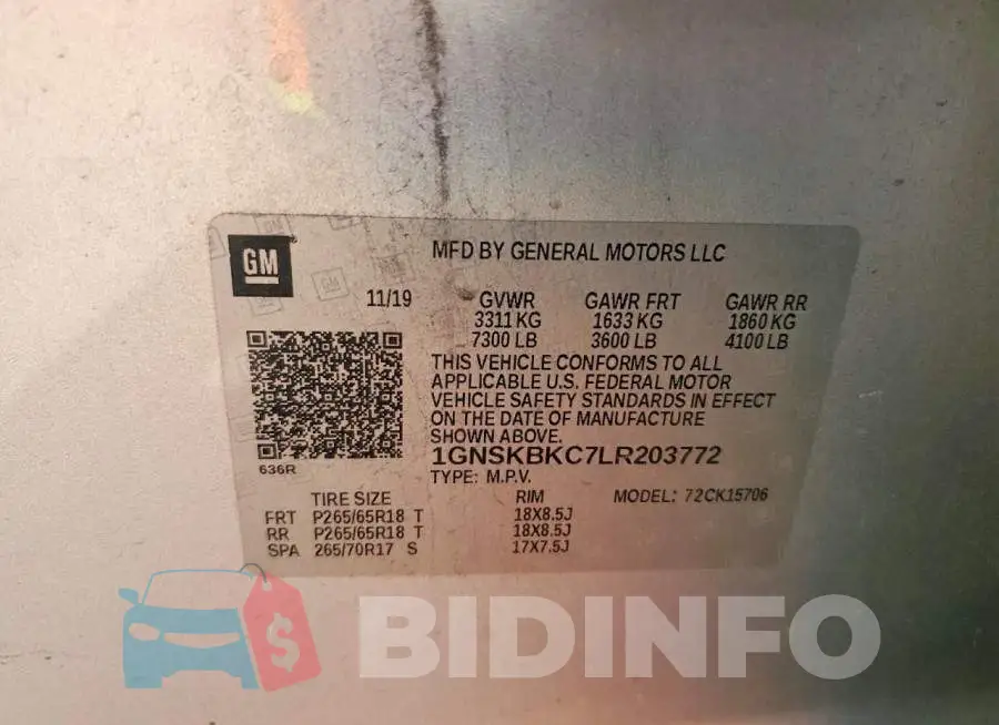 1GNSKBKC7LR203772 Photo# 14