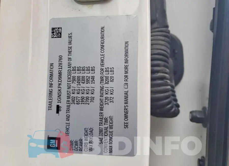 1GNSKPKD9MR128760 Photo# 13
