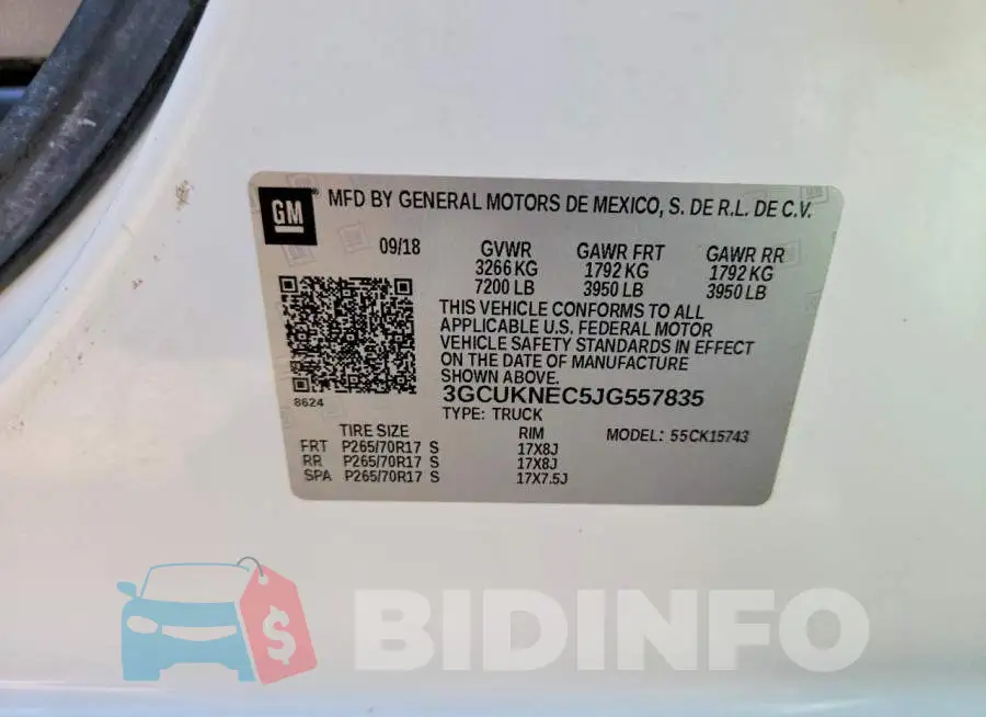 3GCUKNEC5JG557835 Photo# 12