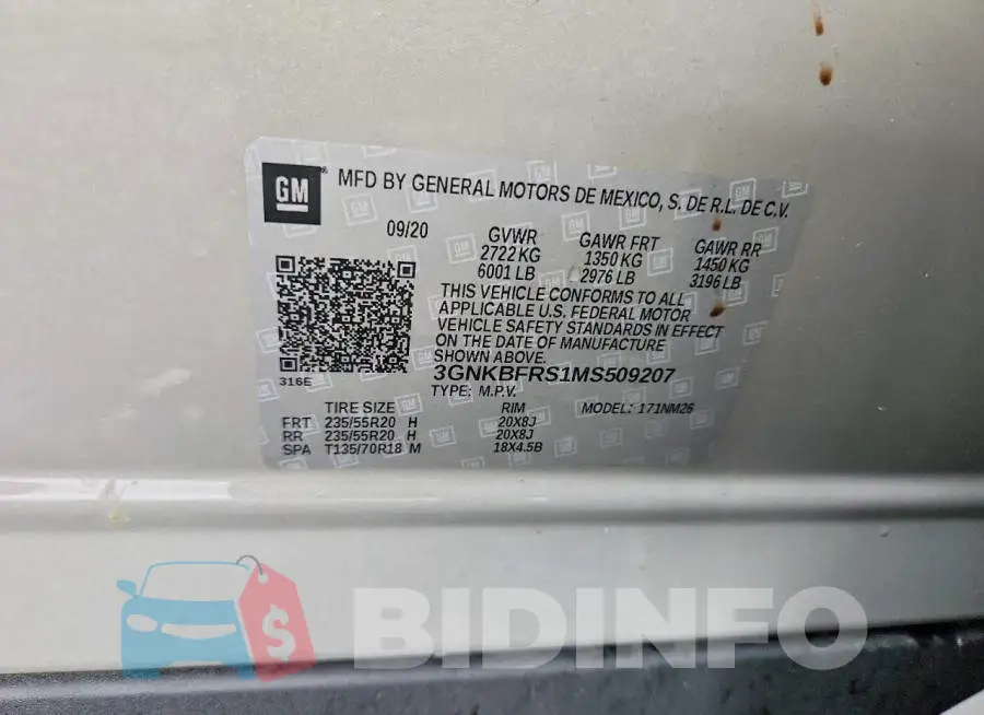 3GNKBFRS1MS509207 Photo# 14
