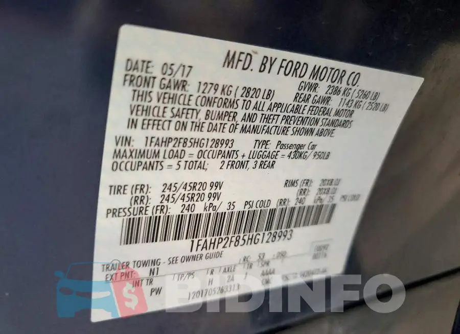 1FAHP2F85HG128993 Photo# 13