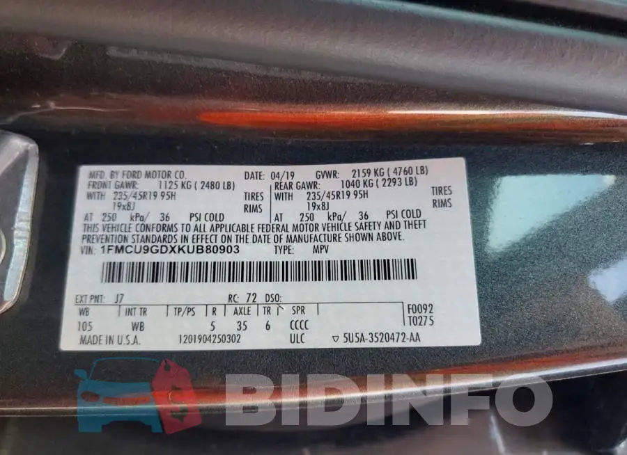1FMCU9GDXKUB80903 Photo# 14
