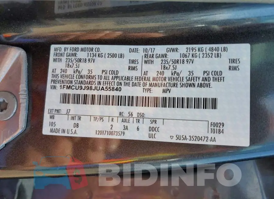 1FMCU9J98JUA55840 Photo# 13