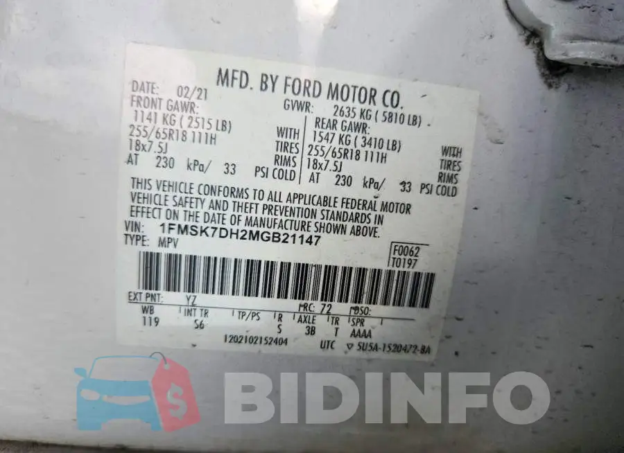 1FMSK7DH2MGB21147 Photo# 13