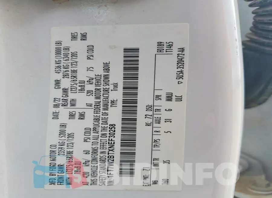 1FT7W2BTXNEF30258 Photo# 12