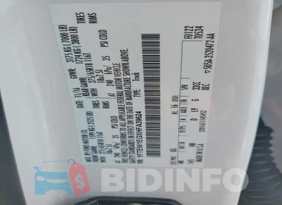 1FTEW1EGXHFA39624 Photo# 12