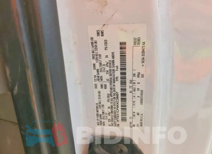 1FTEX1CP4KKC36657 Photo# 12