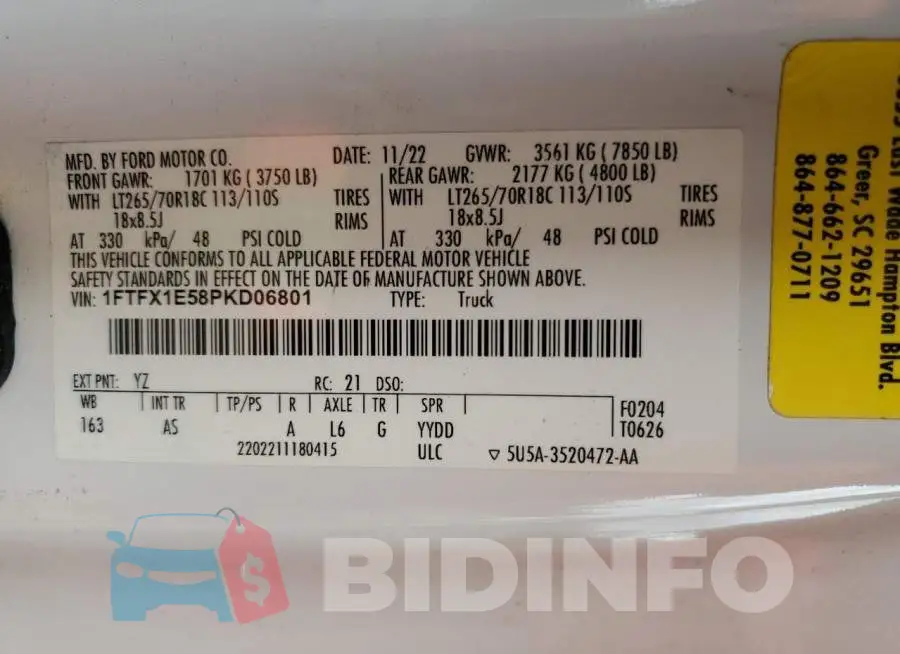 1FTFX1E58PKD06801 Photo# 12