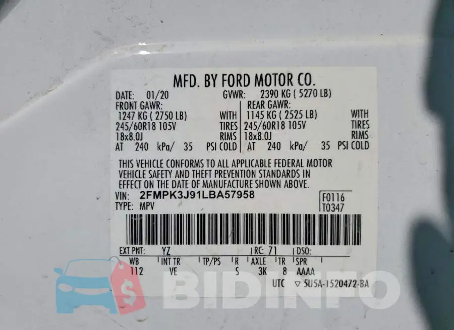 2FMPK3J91LBA57958 Photo# 14