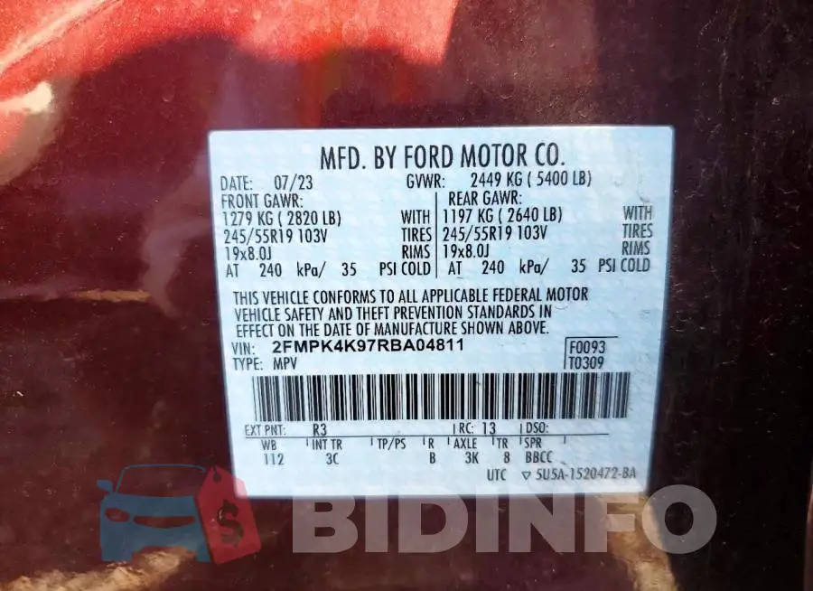 2FMPK4K97RBA04811 Photo# 14